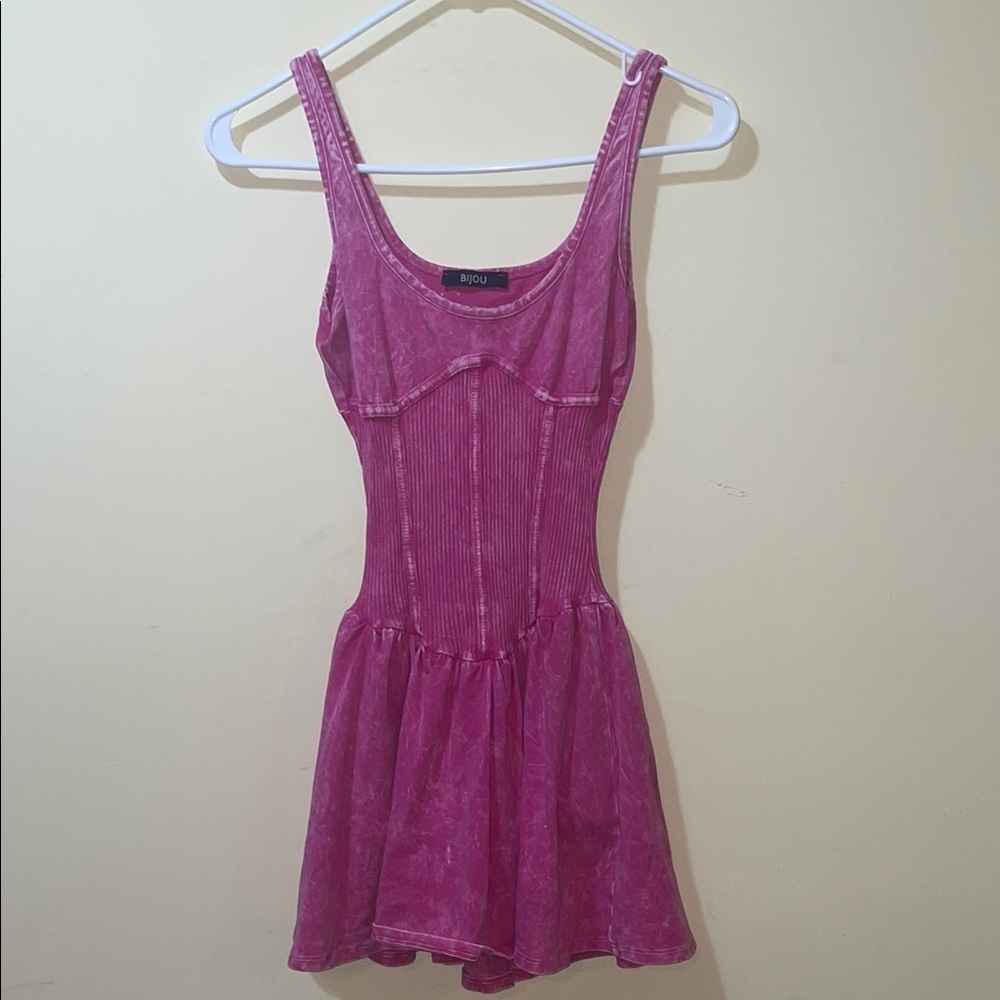 Women's Bijou Mini Skort Ribbed Romper Dress Pink - Picture 3 of 7
